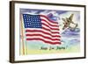 WWII Promotion - Keep 'em Flying, US Flag and Bomber-Lantern Press-Framed Art Print