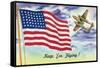 WWII Promotion - Keep 'em Flying, US Flag and Bomber-Lantern Press-Framed Stretched Canvas