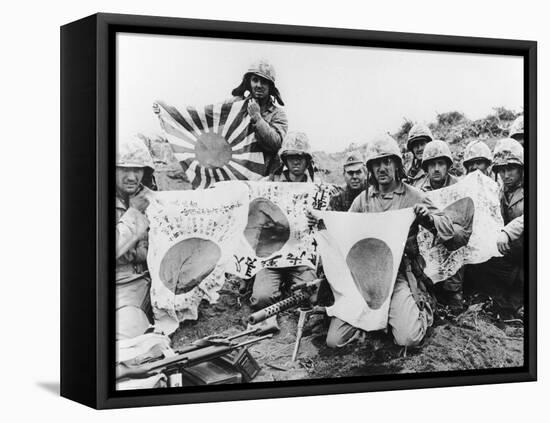 WWII U.S. Marines Capture Flags-null-Framed Stretched Canvas