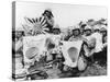 WWII U.S. Marines Capture Flags-null-Stretched Canvas