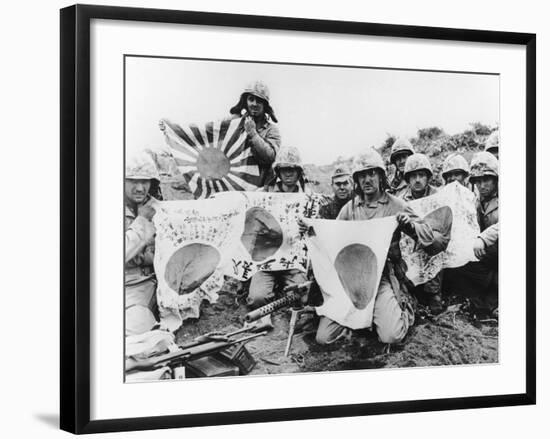 WWII U.S. Marines Capture Flags-null-Framed Photographic Print
