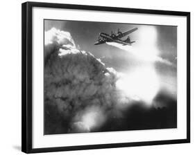 WWII U.S. Superfortress Afire-null-Framed Photographic Print