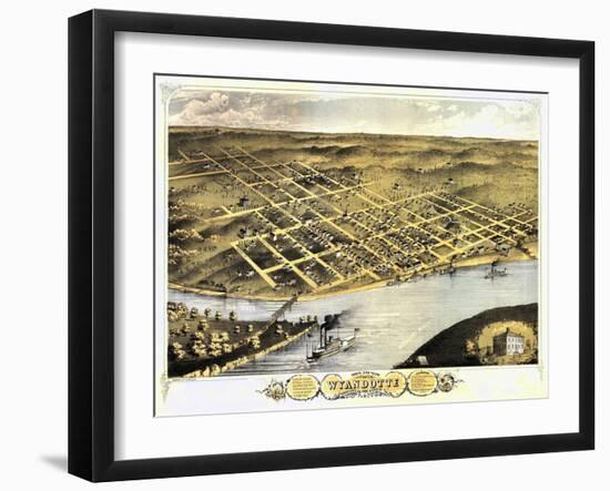 Wyandotte County, Kansas - Panoramic Map-Lantern Press-Framed Art Print