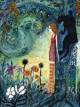 Blue Cat in the Flower Garden-Wyanne-Giclee Print
