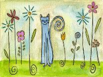 Blue Cat in the Flower Garden-Wyanne-Giclee Print