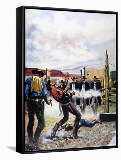 Wyatt Earp and the Battle of the Ok Corral-English School-Framed Stretched Canvas