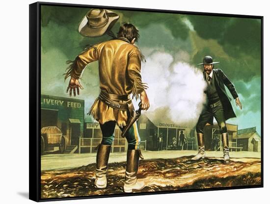 Wyatt Earp at Work in Dodge City-Ron Embleton-Framed Stretched Canvas