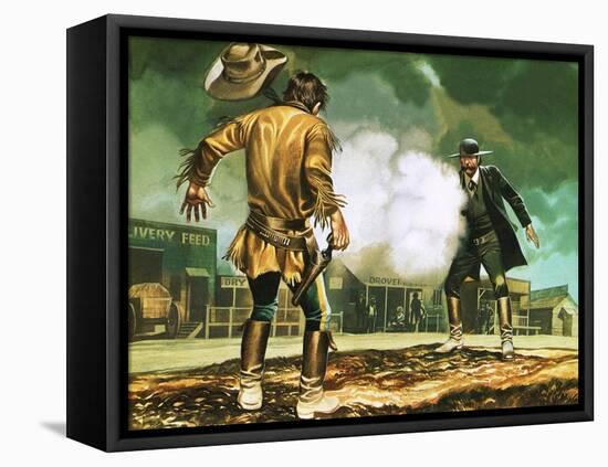Wyatt Earp at Work in Dodge City-Ron Embleton-Framed Stretched Canvas