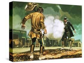 Wyatt Earp at Work in Dodge City-Ron Embleton-Stretched Canvas