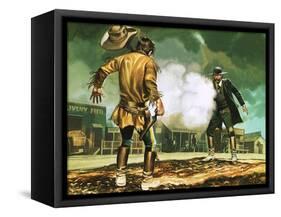 Wyatt Earp at Work in Dodge City-Ron Embleton-Framed Stretched Canvas