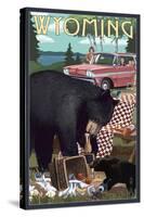 Wyoming - Bear and Picnic Scene-Lantern Press-Stretched Canvas
