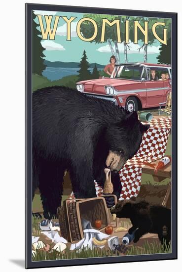 Wyoming - Bear and Picnic Scene-Lantern Press-Mounted Art Print