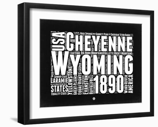 Wyoming Black and White Map-NaxArt-Framed Art Print