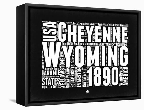 Wyoming Black and White Map-NaxArt-Framed Stretched Canvas