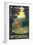 Wyoming, Cabin Scene-Lantern Press-Framed Art Print