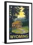 Wyoming, Cabin Scene-Lantern Press-Framed Art Print