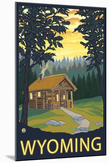 Wyoming, Cabin Scene-Lantern Press-Mounted Art Print