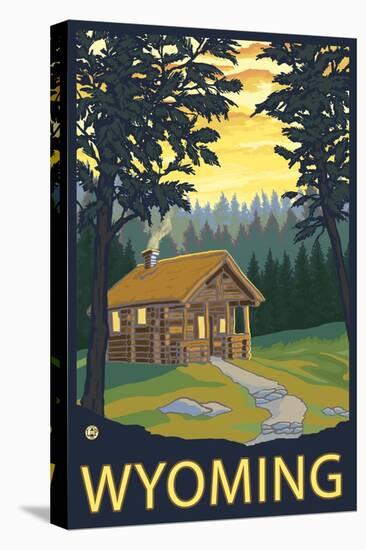 Wyoming, Cabin Scene-Lantern Press-Stretched Canvas