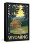 Wyoming, Cabin Scene-Lantern Press-Framed Stretched Canvas