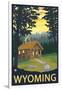 Wyoming, Cabin Scene-Lantern Press-Framed Art Print