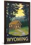 Wyoming, Cabin Scene-Lantern Press-Framed Art Print