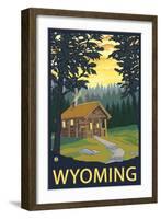 Wyoming, Cabin Scene-Lantern Press-Framed Art Print