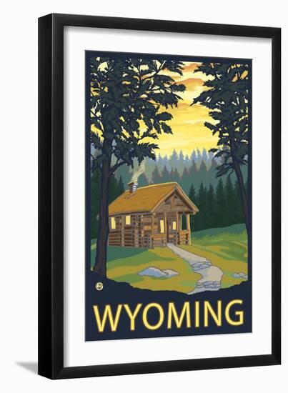 Wyoming, Cabin Scene-Lantern Press-Framed Art Print