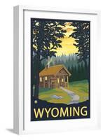 Wyoming, Cabin Scene-Lantern Press-Framed Art Print
