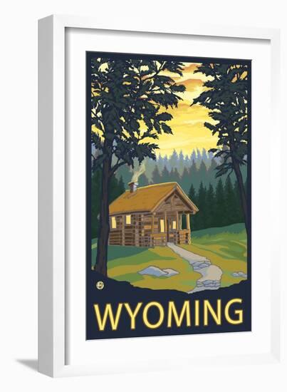 Wyoming, Cabin Scene-Lantern Press-Framed Art Print