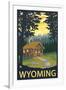 Wyoming, Cabin Scene-Lantern Press-Framed Art Print