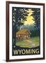 Wyoming, Cabin Scene-Lantern Press-Framed Art Print