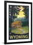 Wyoming, Cabin Scene-Lantern Press-Framed Art Print