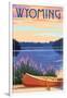 Wyoming - Canoe and Lake-Lantern Press-Framed Art Print