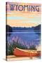 Wyoming - Canoe and Lake-Lantern Press-Stretched Canvas