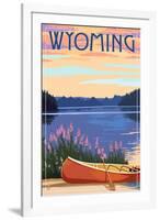 Wyoming - Canoe and Lake-Lantern Press-Framed Art Print