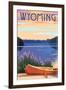 Wyoming - Canoe and Lake-Lantern Press-Framed Art Print