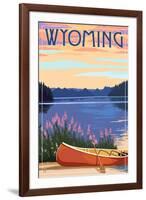 Wyoming - Canoe and Lake-Lantern Press-Framed Art Print