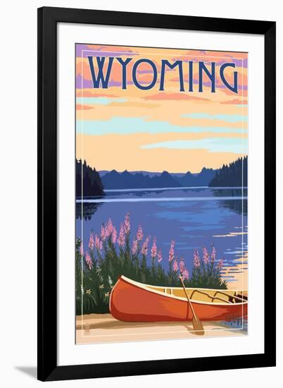 Wyoming - Canoe and Lake-Lantern Press-Framed Art Print