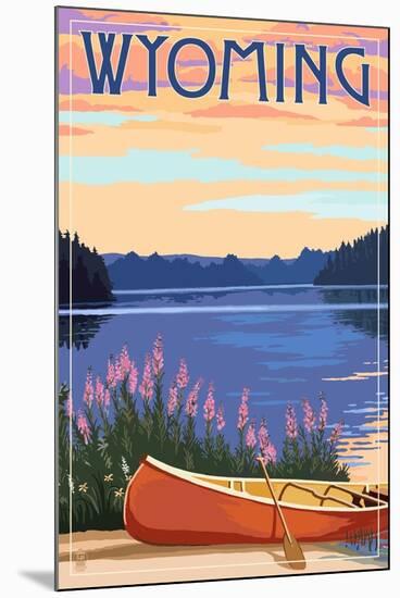 Wyoming - Canoe and Lake-Lantern Press-Mounted Art Print