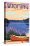 Wyoming - Canoe and Lake-Lantern Press-Stretched Canvas