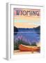 Wyoming - Canoe and Lake-Lantern Press-Framed Art Print