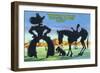 Wyoming - Cowboy with Horse and Dog across Hills and Prairies-Lantern Press-Framed Art Print