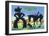 Wyoming - Cowboy with Horse and Dog across Hills and Prairies-Lantern Press-Framed Art Print