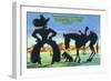 Wyoming - Cowboy with Horse and Dog across Hills and Prairies-Lantern Press-Framed Art Print