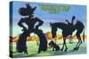 Wyoming - Cowboy with Horse and Dog across Hills and Prairies-Lantern Press-Stretched Canvas