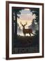 Wyoming - Deer and Sunrise-Lantern Press-Framed Art Print