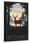 Wyoming - Deer and Sunrise-Lantern Press-Framed Stretched Canvas