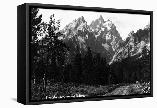 Wyoming - Glacier Covered Teton Range-Lantern Press-Framed Stretched Canvas