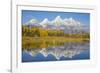 Wyoming, Grand Teton NP. Fresh snowfall covers the Grand Teton Mountains on an autumn morning-Elizabeth Boehm-Framed Photographic Print