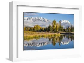 Wyoming. Grand Teton NP, Schwabacher Landing, Mt. Moran and the Teton mountains-Elizabeth Boehm-Framed Photographic Print